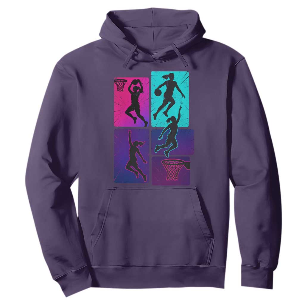Basketball Girls Hoodie Retro Neon Girl Dunk Hoop Sports TS10 Purple Print Your Wear