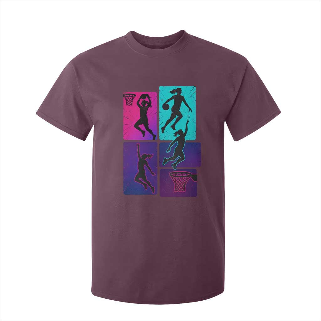 Basketball Girls T Shirt For Kid Retro Neon Girl Dunk Hoop Sports TS10 Maroon Print Your Wear