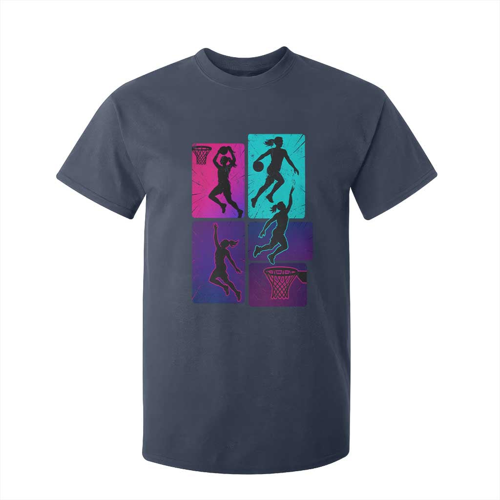 Basketball Girls T Shirt For Kid Retro Neon Girl Dunk Hoop Sports TS10 Navy Print Your Wear