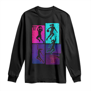 Basketball Girls Long Sleeve Shirt Retro Neon Girl Dunk Hoop Sports TS10 Black Print Your Wear