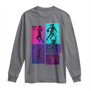 Basketball Girls Long Sleeve Shirt Retro Neon Girl Dunk Hoop Sports TS10 Charcoal Print Your Wear