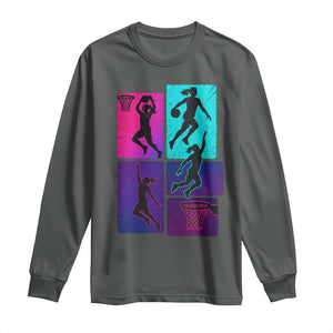 Basketball Girls Long Sleeve Shirt Retro Neon Girl Dunk Hoop Sports TS10 Dark Heather Print Your Wear