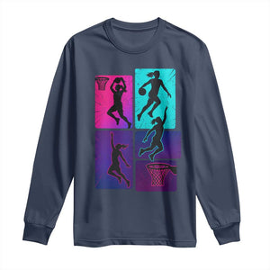 Basketball Girls Long Sleeve Shirt Retro Neon Girl Dunk Hoop Sports TS10 Navy Print Your Wear
