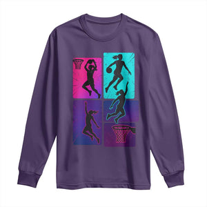 Basketball Girls Long Sleeve Shirt Retro Neon Girl Dunk Hoop Sports TS10 Purple Print Your Wear
