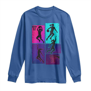 Basketball Girls Long Sleeve Shirt Retro Neon Girl Dunk Hoop Sports TS10 Royal Blue Print Your Wear