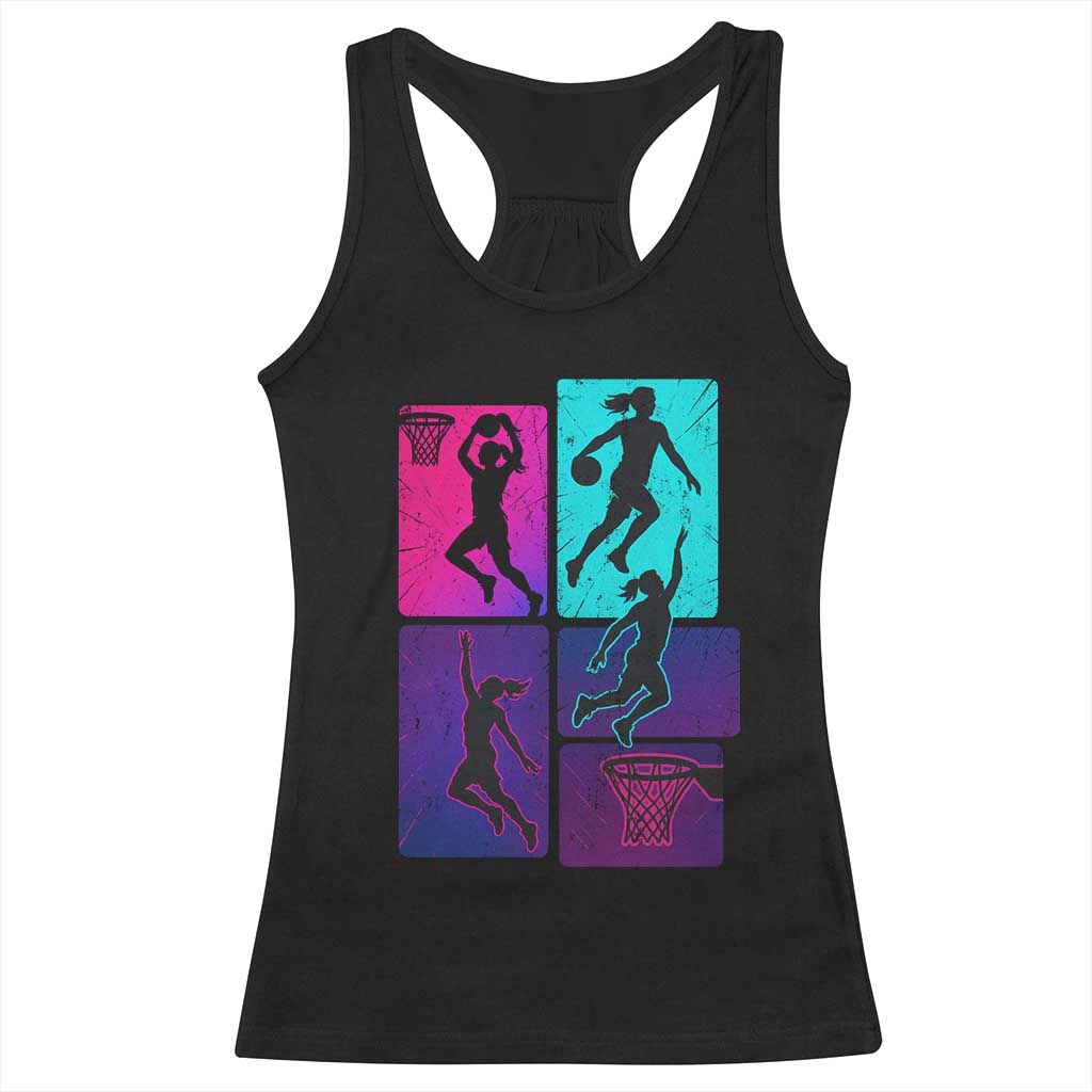 Basketball Girls Racerback Tank Top Retro Neon Girl Dunk Hoop Sports TS10 Black Print Your Wear