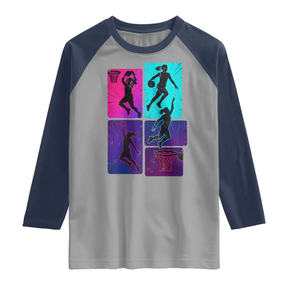 Basketball Girls Raglan Shirt Retro Neon Girl Dunk Hoop Sports TS10 Sport Gray Navy Print Your Wear