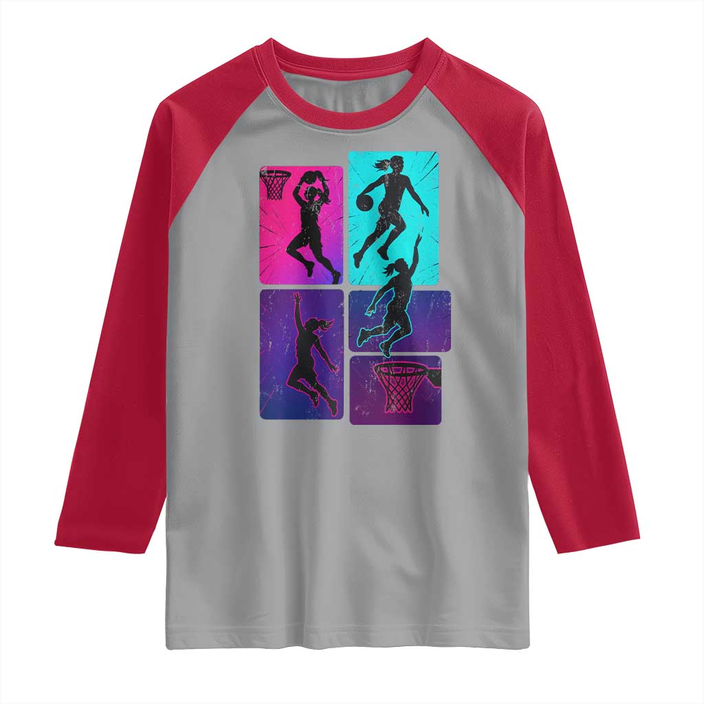 Basketball Girls Raglan Shirt Retro Neon Girl Dunk Hoop Sports TS10 Sport Gray Red Print Your Wear