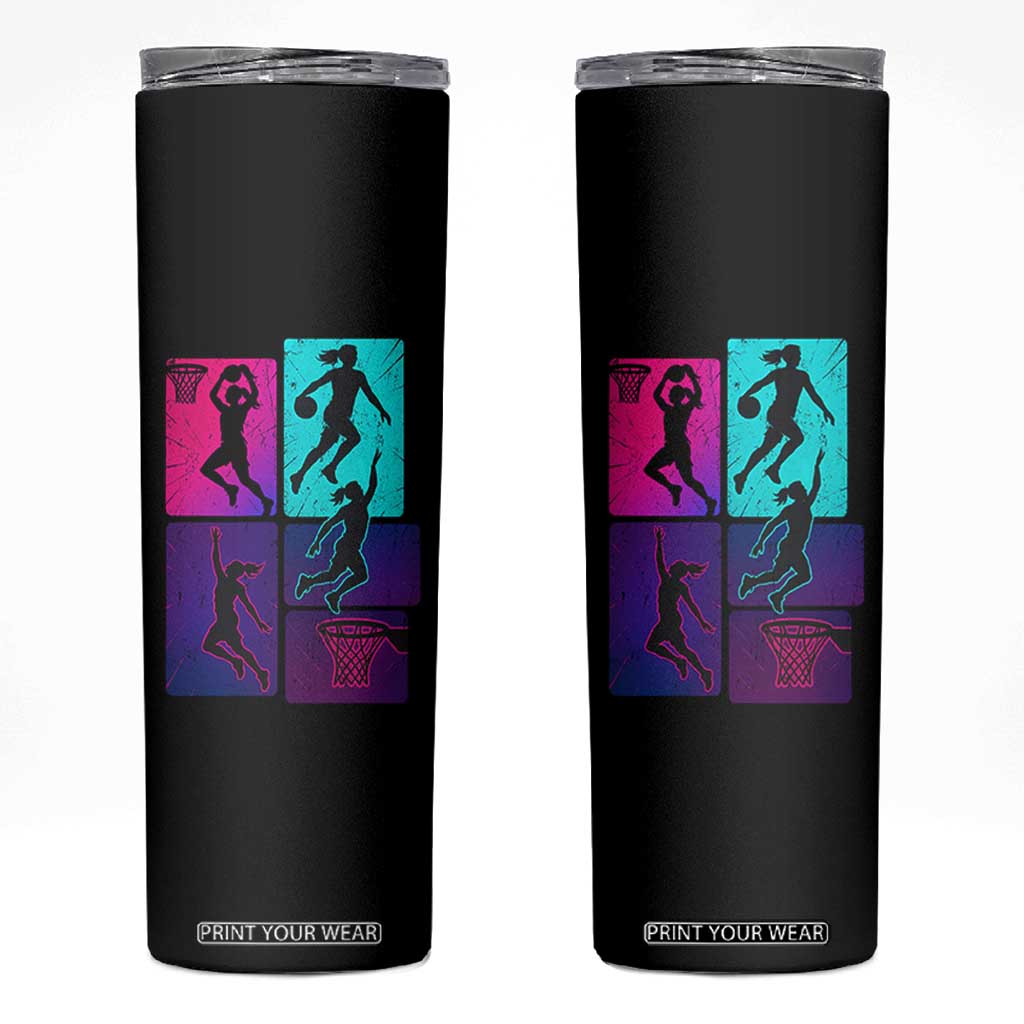 Basketball Girls Skinny Tumbler Retro Neon Girl Dunk Hoop Sports TS10 Black Print Your Wear
