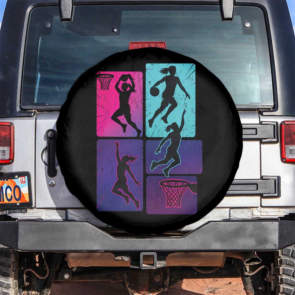 Basketball Girls Spare Tire Cover Retro Neon Girl Dunk Hoop Sports TS10 No hole Black Print Your Wear