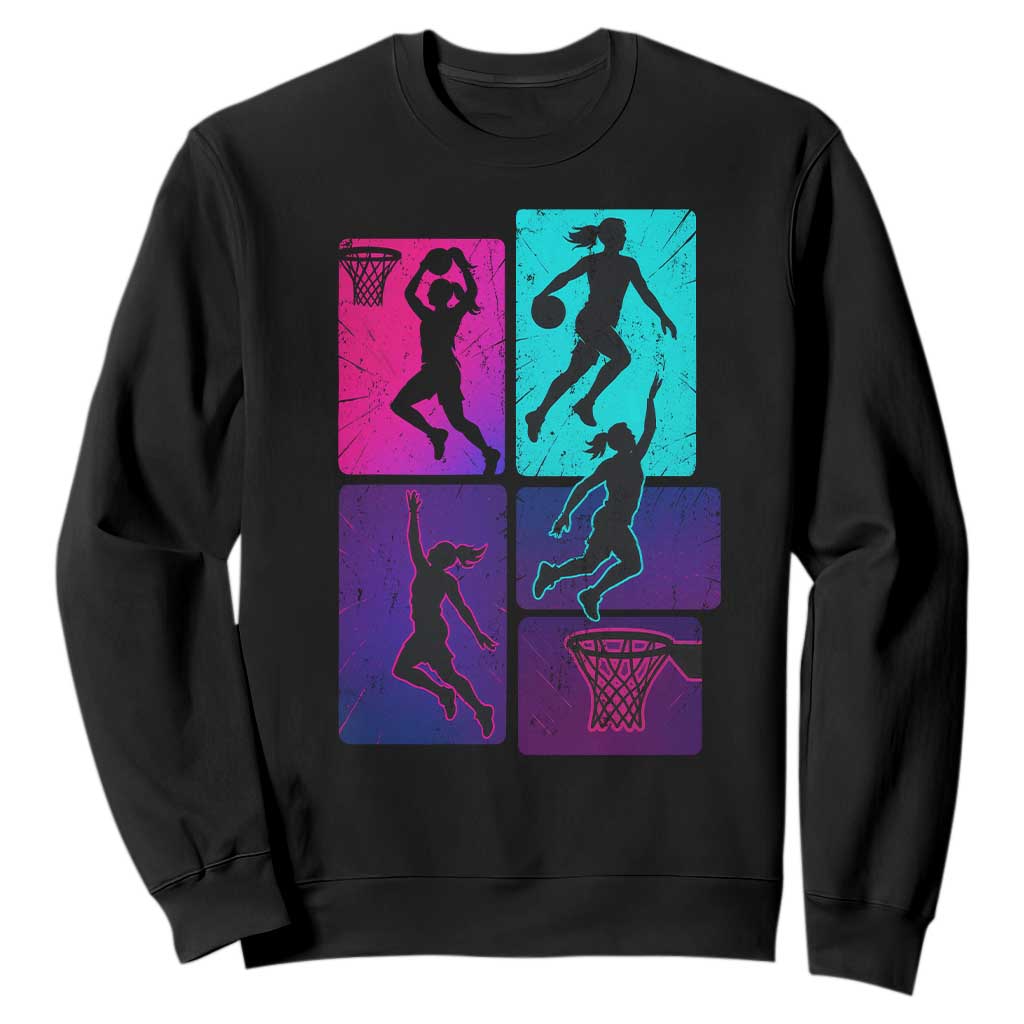 Basketball Girls Sweatshirt Retro Neon Girl Dunk Hoop Sports TS10 Black Print Your Wear