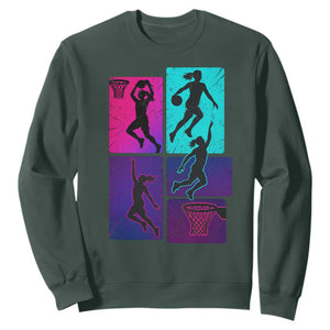 Basketball Girls Sweatshirt Retro Neon Girl Dunk Hoop Sports TS10 Dark Forest Green Print Your Wear