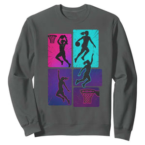 Basketball Girls Sweatshirt Retro Neon Girl Dunk Hoop Sports TS10 Dark Heather Print Your Wear