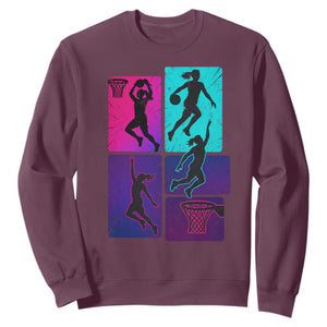 Basketball Girls Sweatshirt Retro Neon Girl Dunk Hoop Sports TS10 Maroon Print Your Wear