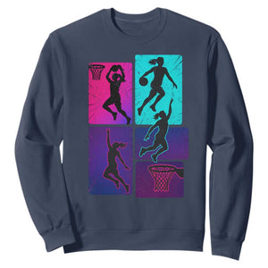 Basketball Girls Sweatshirt Retro Neon Girl Dunk Hoop Sports TS10 Navy Print Your Wear