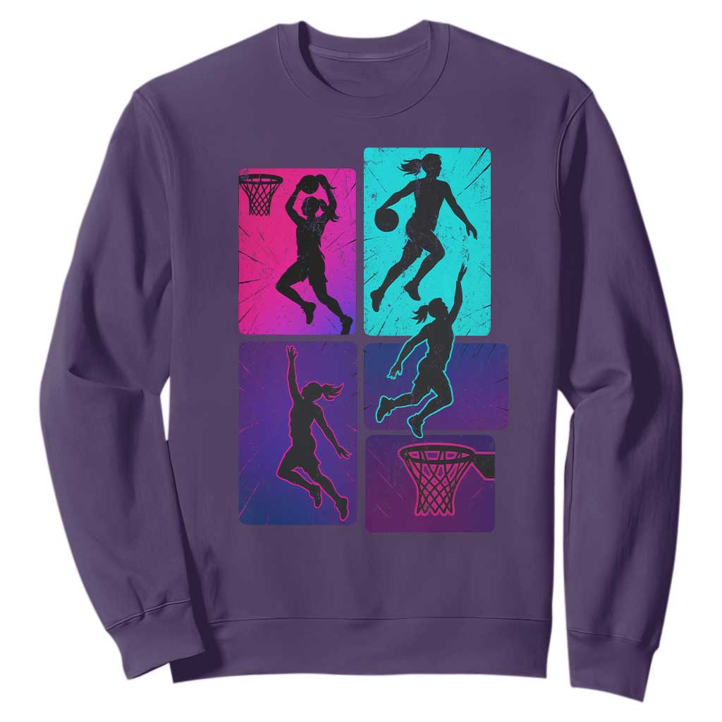 Basketball Girls Sweatshirt Retro Neon Girl Dunk Hoop Sports TS10 Purple Print Your Wear