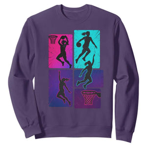 Basketball Girls Sweatshirt Retro Neon Girl Dunk Hoop Sports TS10 Purple Print Your Wear