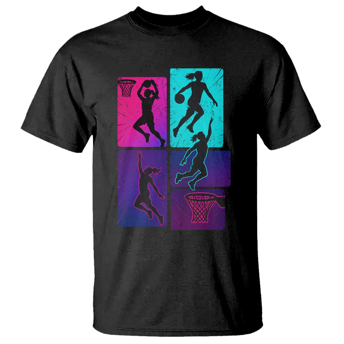 Basketball Girls T Shirt Retro Neon Girl Dunk Hoop Sports TS10 Black Print Your Wear