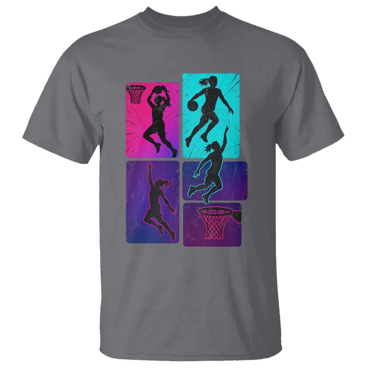 Basketball Girls T Shirt Retro Neon Girl Dunk Hoop Sports TS10 Charcoal Print Your Wear