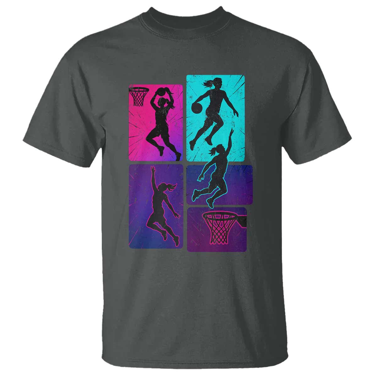 Basketball Girls T Shirt Retro Neon Girl Dunk Hoop Sports TS10 Dark Heather Print Your Wear