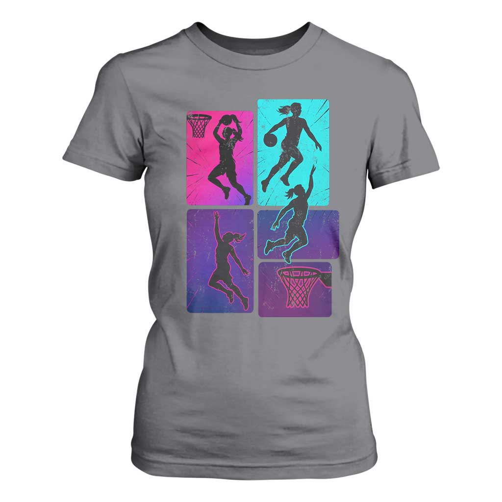 Basketball Girls T Shirt For Women Retro Neon Girl Dunk Hoop Sports TS10 Charcoal Print Your Wear