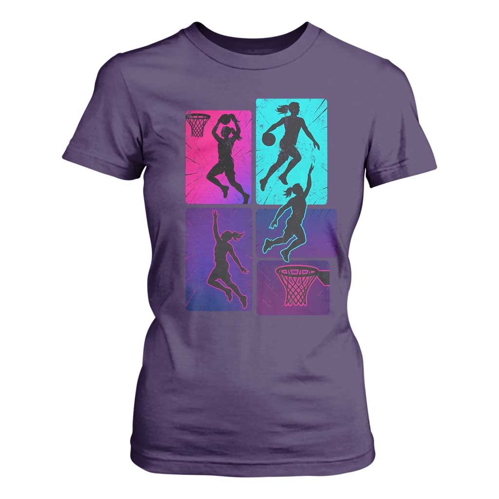 Basketball Girls T Shirt For Women Retro Neon Girl Dunk Hoop Sports TS10 Purple Print Your Wear