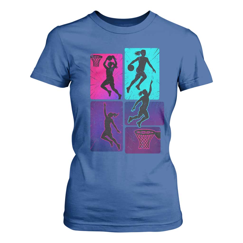 Basketball Girls T Shirt For Women Retro Neon Girl Dunk Hoop Sports TS10 Royal Blue Print Your Wear