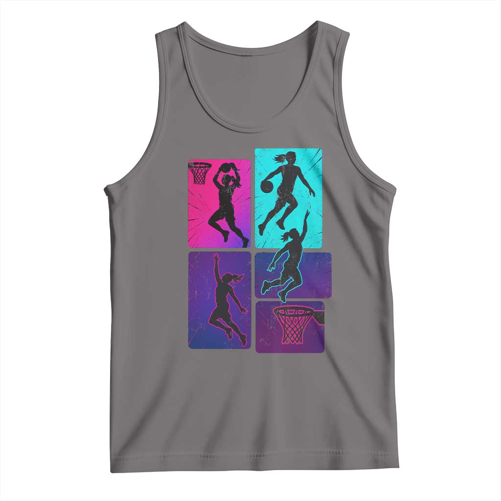 Basketball Girls Tank Top Retro Neon Girl Dunk Hoop Sports TS10 Deep Heather Print Your Wear