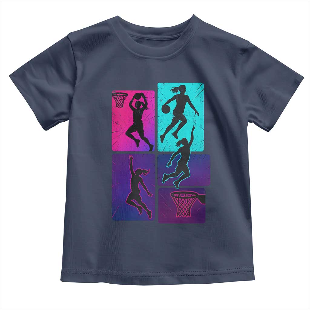 Basketball Girls Toddler T Shirt Retro Neon Girl Dunk Hoop Sports TS10 Navy Print Your Wear