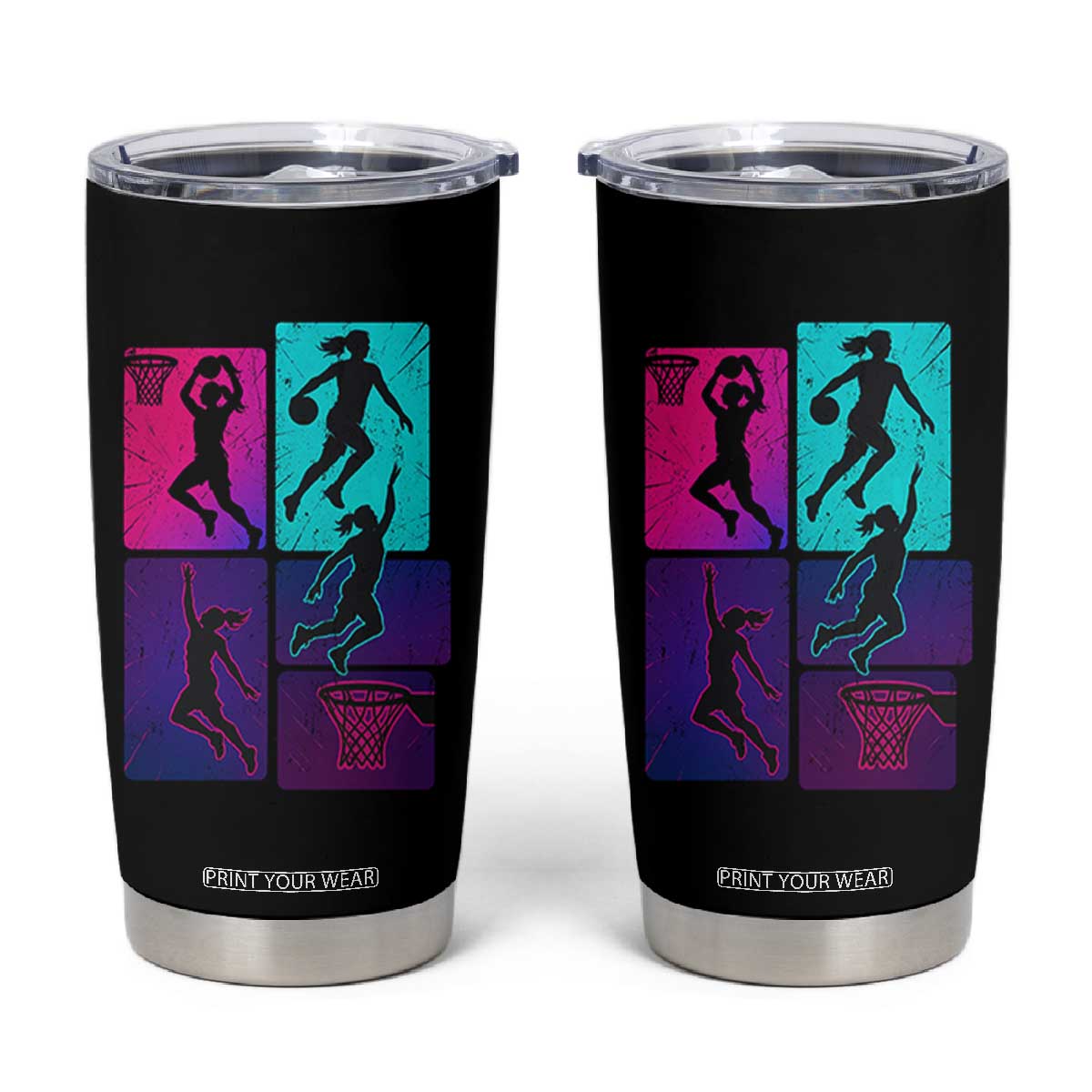 Basketball Girls Tumbler Cup Retro Neon Girl Dunk Hoop Sports TS10 Black Print Your Wear