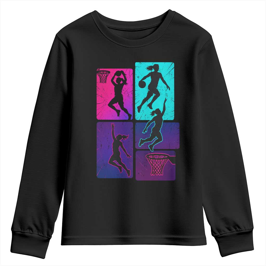 Basketball Girls Youth Sweatshirt Retro Neon Girl Dunk Hoop Sports TS10 Black Print Your Wear