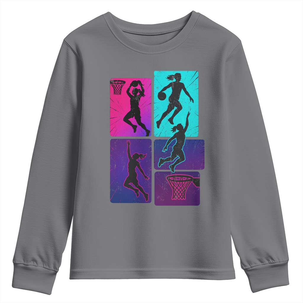 Basketball Girls Youth Sweatshirt Retro Neon Girl Dunk Hoop Sports TS10 Charcoal Print Your Wear