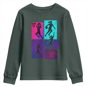 Basketball Girls Youth Sweatshirt Retro Neon Girl Dunk Hoop Sports TS10 Dark Forest Green Print Your Wear