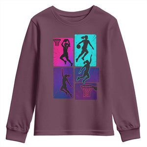 Basketball Girls Youth Sweatshirt Retro Neon Girl Dunk Hoop Sports TS10 Maroon Print Your Wear