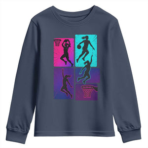 Basketball Girls Youth Sweatshirt Retro Neon Girl Dunk Hoop Sports TS10 Navy Print Your Wear