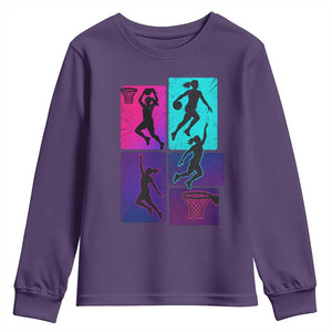 Basketball Girls Youth Sweatshirt Retro Neon Girl Dunk Hoop Sports TS10 Purple Print Your Wear