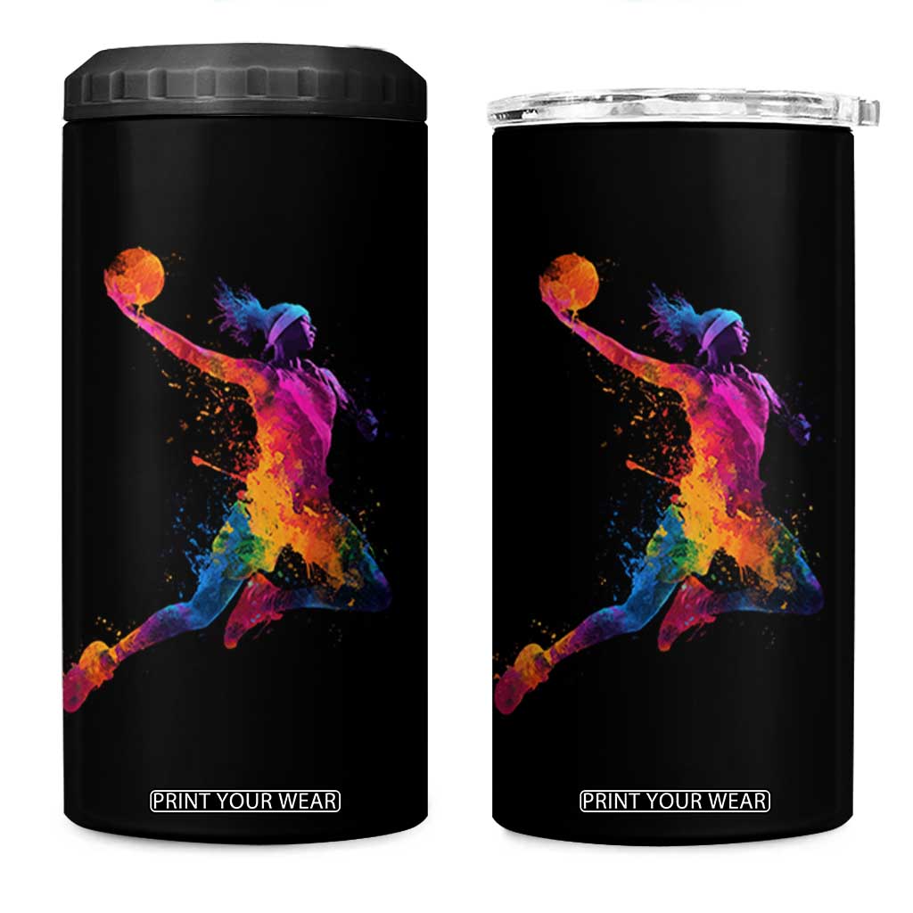 Basketball Girls 4 in 1 Can Cooler Tumbler Retro Vintage Watercolors Sport Splash Hoop Net Slam Dunk TS10 One Size: 16 oz Black Print Your Wear