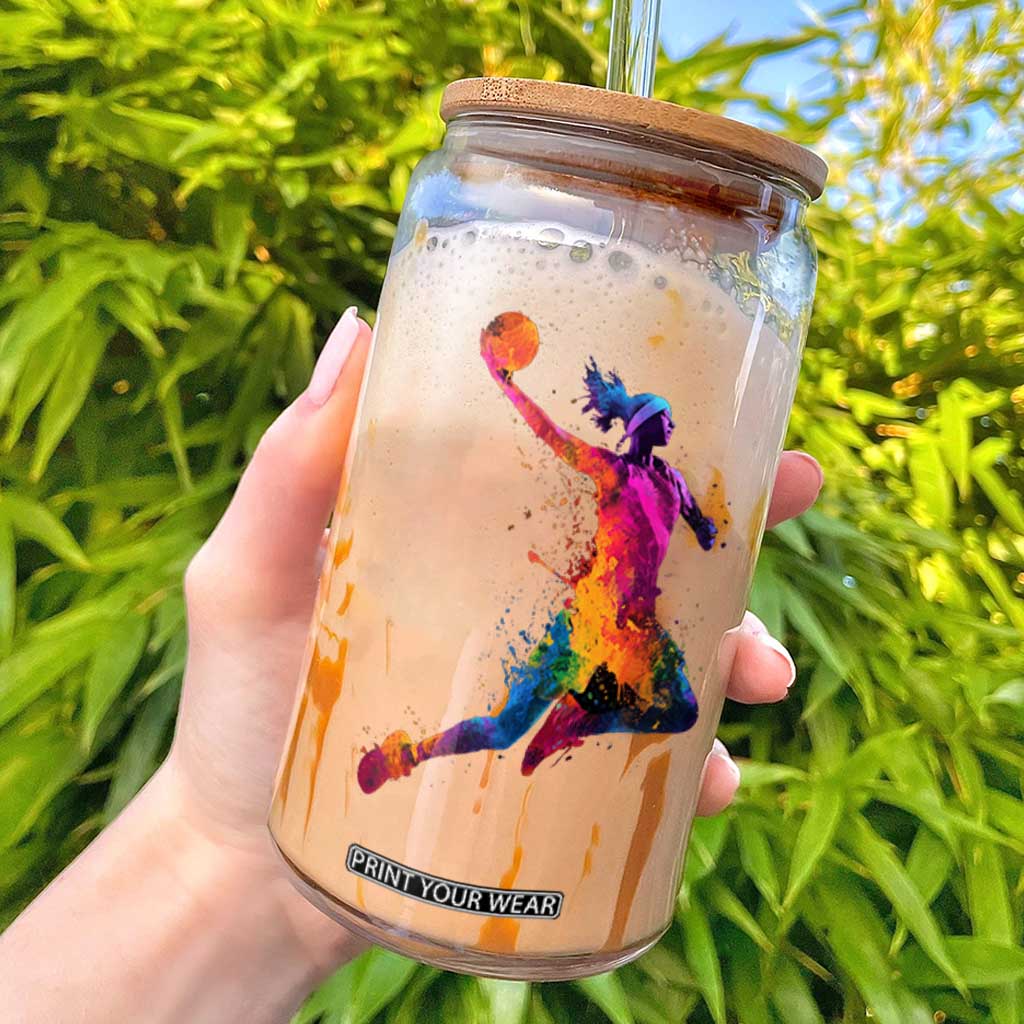 Basketball Girls Glass Can Retro Vintage Watercolors Sport Splash Hoop Net Slam Dunk TS10 Black Print Your Wear