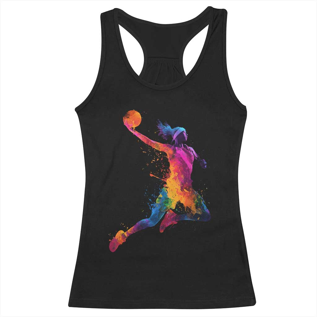Basketball Girls Racerback Tank Top Retro Vintage Watercolors Sport Splash Hoop Net Slam Dunk TS10 Black Print Your Wear