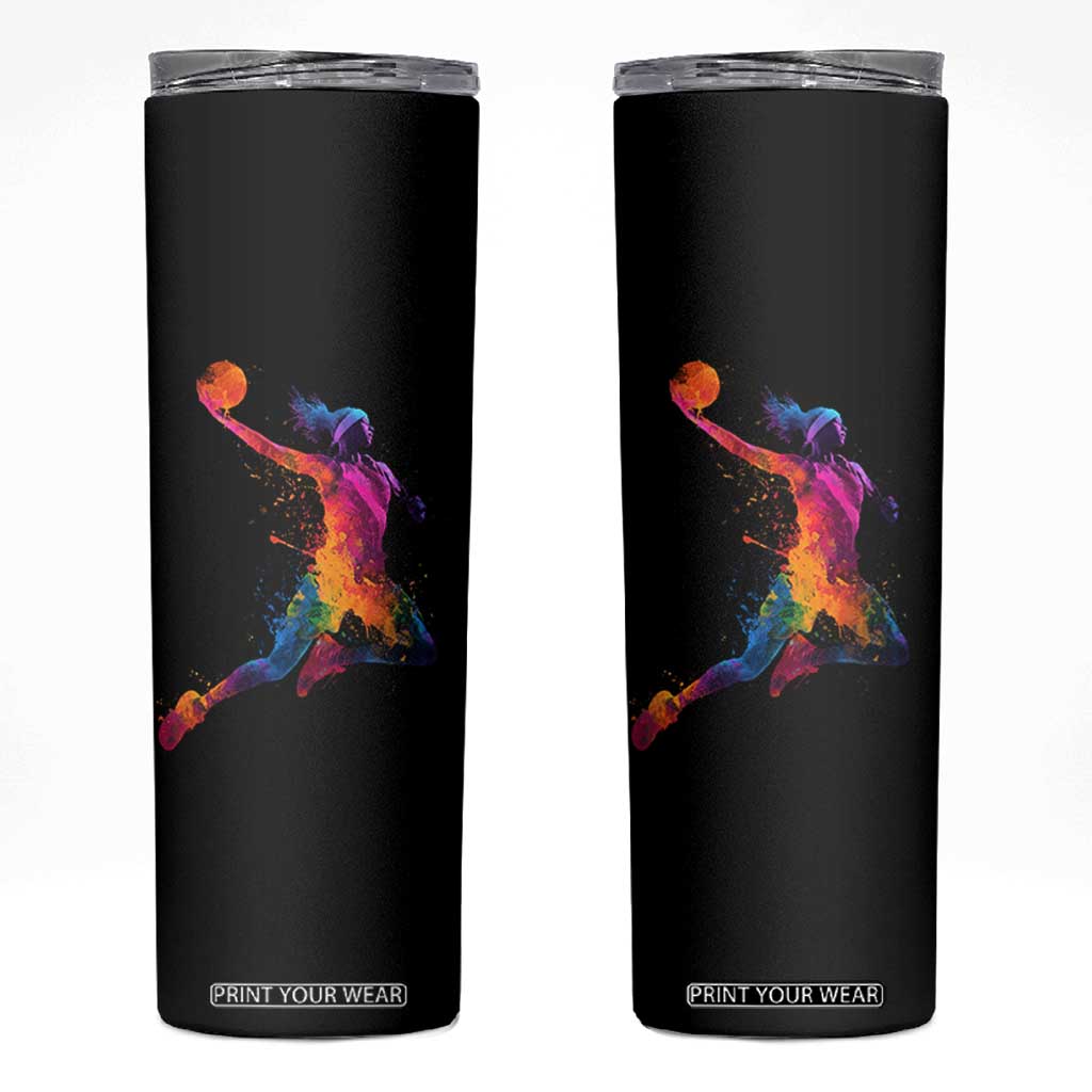 Basketball Girls Skinny Tumbler Retro Vintage Watercolors Sport Splash Hoop Net Slam Dunk TS10 Black Print Your Wear