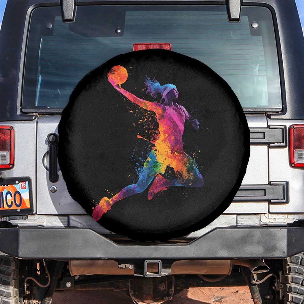 Basketball Girls Spare Tire Cover Retro Vintage Watercolors Sport Splash Hoop Net Slam Dunk TS10 No hole Black Print Your Wear