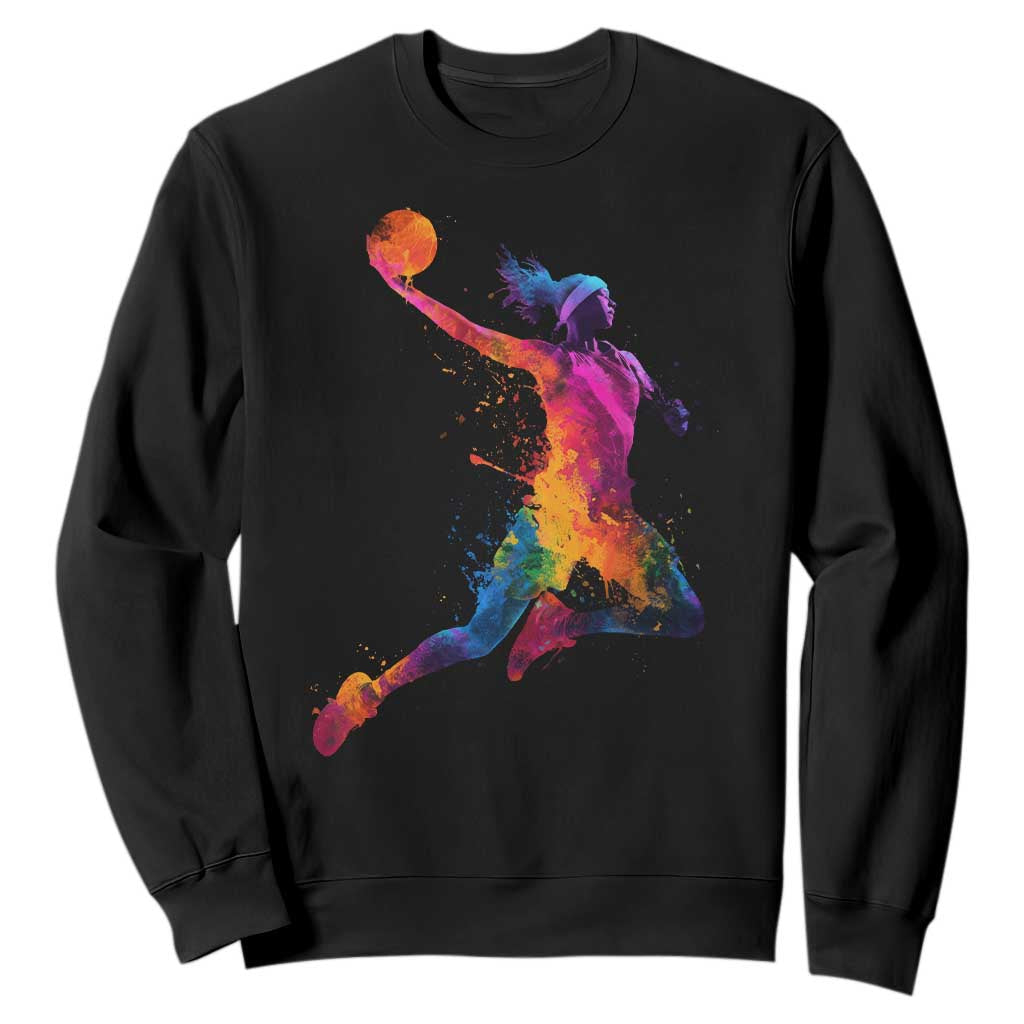 Basketball Girls Sweatshirt Retro Vintage Watercolors Sport Splash Hoop Net Slam Dunk TS10 Black Print Your Wear