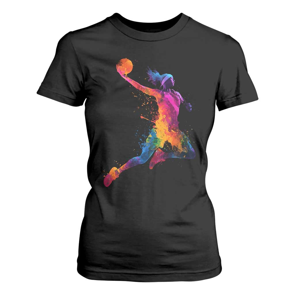 Basketball Girls T Shirt For Women Retro Vintage Watercolors Sport Splash Hoop Net Slam Dunk TS10 Black Print Your Wear