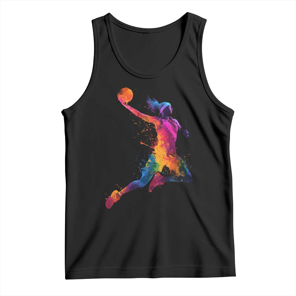 Basketball Girls Tank Top Retro Vintage Watercolors Sport Splash Hoop Net Slam Dunk TS10 Black Print Your Wear