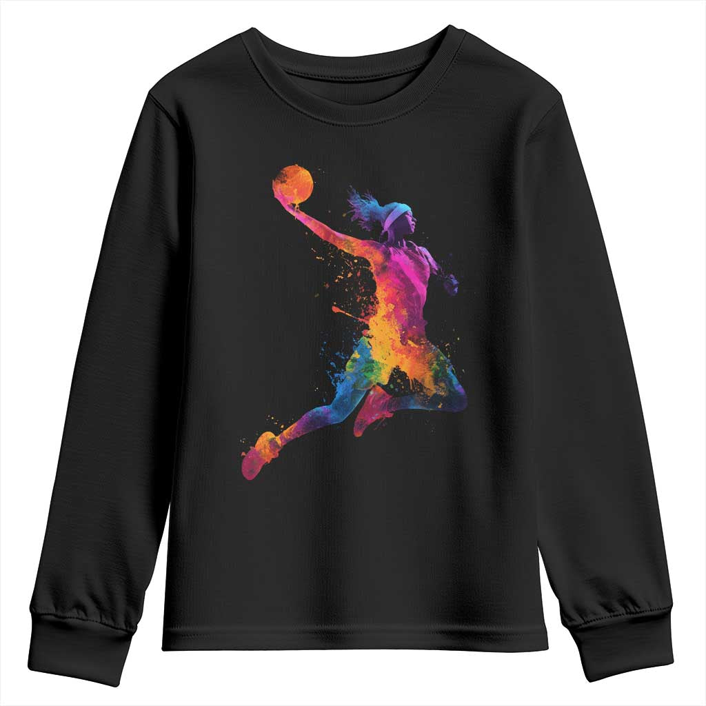 Basketball Girls Youth Sweatshirt Retro Vintage Watercolors Sport Splash Hoop Net Slam Dunk TS10 Black Print Your Wear