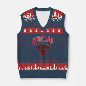 Retro Chicago V-Neck Knit Sweater Vest Bulls Mascot Team Spirit Vintage Basketball Fan TS10 Navy Red Print Your Wear