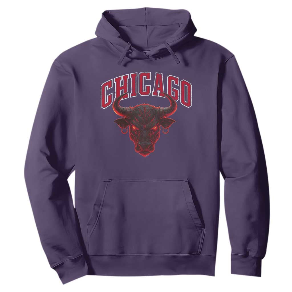 Retro Chicago Hoodie Bulls Mascot Team Spirit Vintage Basketball Fan TS10 Purple Print Your Wear
