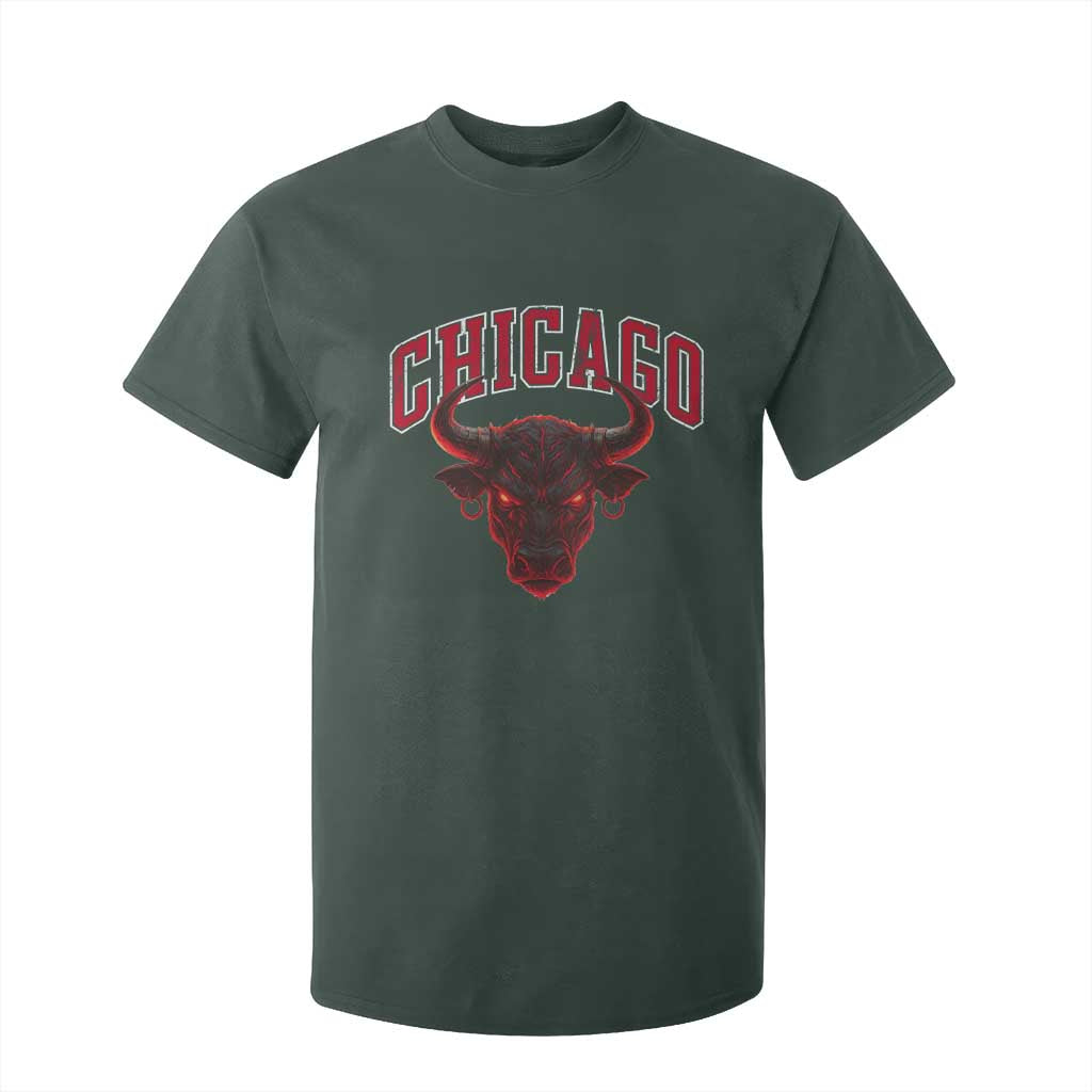 Retro Chicago T Shirt For Kid Bulls Mascot Team Spirit Vintage Basketball Fan TS10 Dark Forest Green Print Your Wear