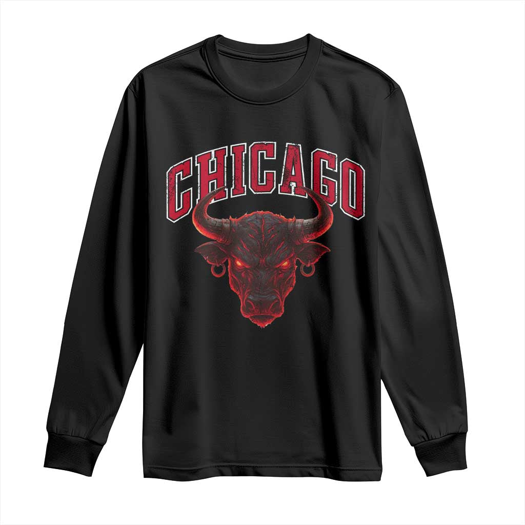 Retro Chicago Long Sleeve Shirt Bulls Mascot Team Spirit Vintage Basketball Fan TS10 Black Print Your Wear