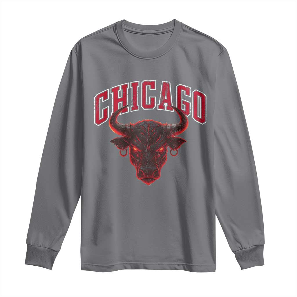 Retro Chicago Long Sleeve Shirt Bulls Mascot Team Spirit Vintage Basketball Fan TS10 Charcoal Print Your Wear